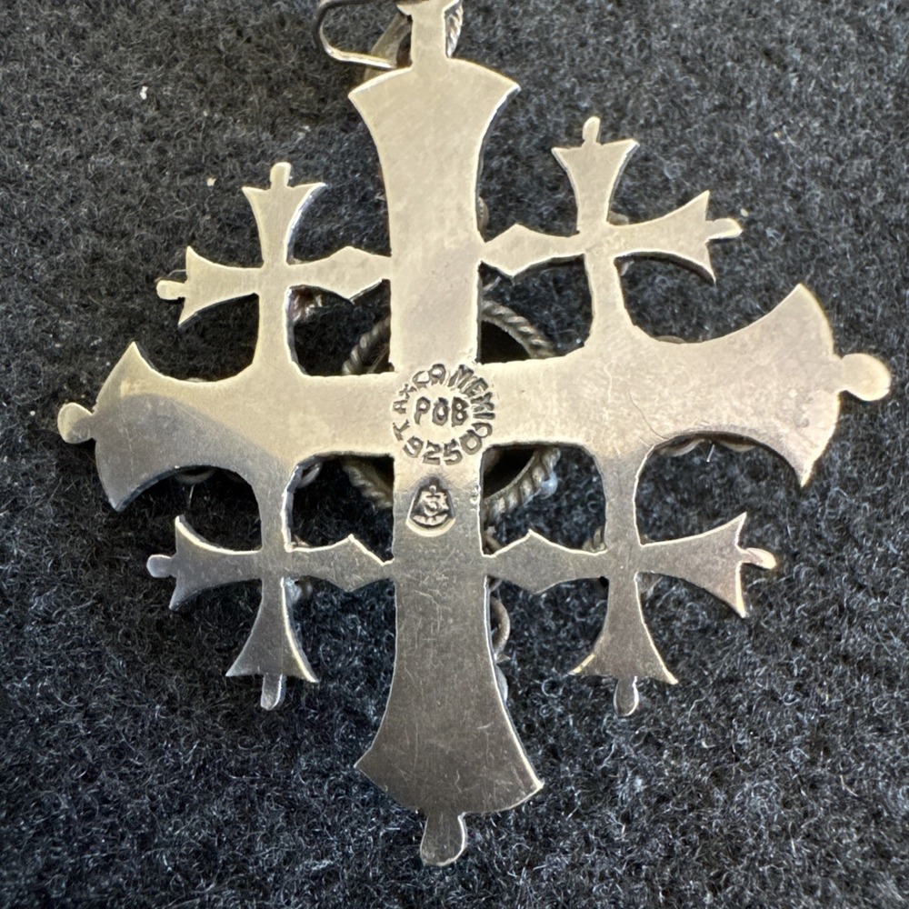 Estate Sterling Silver 925 Large Heavy Jerusalem Cross Pendant Taxco POB - Picture 7 of 9